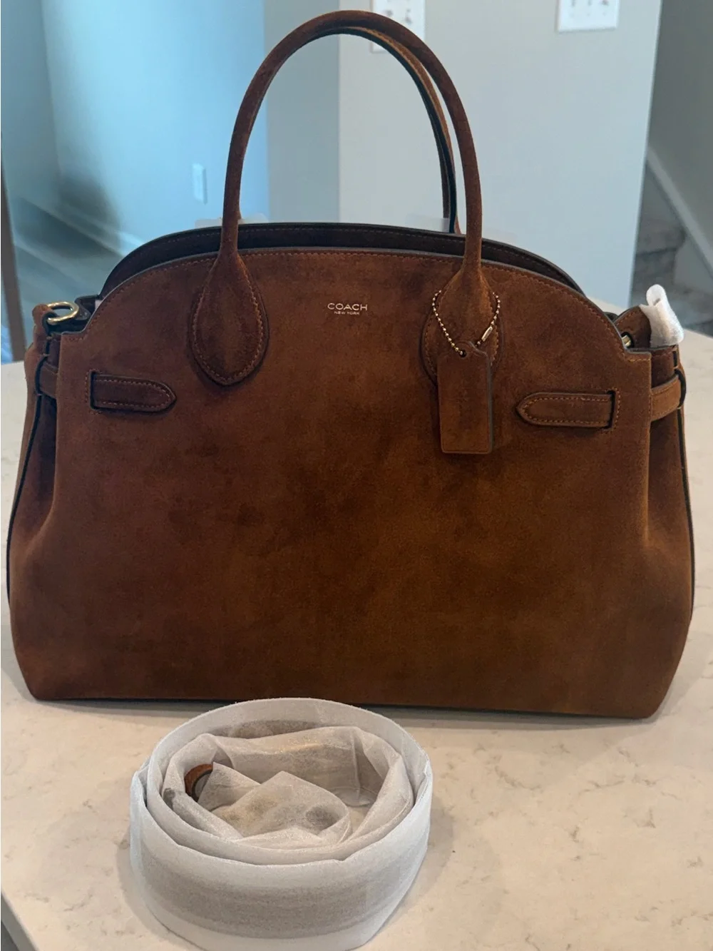 Coach Soft Empire Carryall 40 Suede Warm Brown NWT